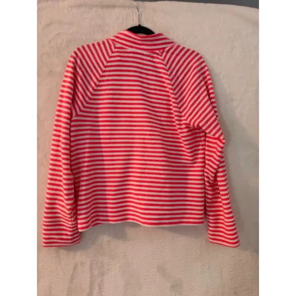 Lilly Pulitzer Pink White Striped V-Neck Pullover Sweater Kangaroo Pocket Medium - Image 4