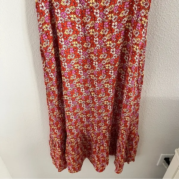 LUSH Feminine Floral Ruffle Strap Midi Dress Summer Back Zip Medium - Image 5