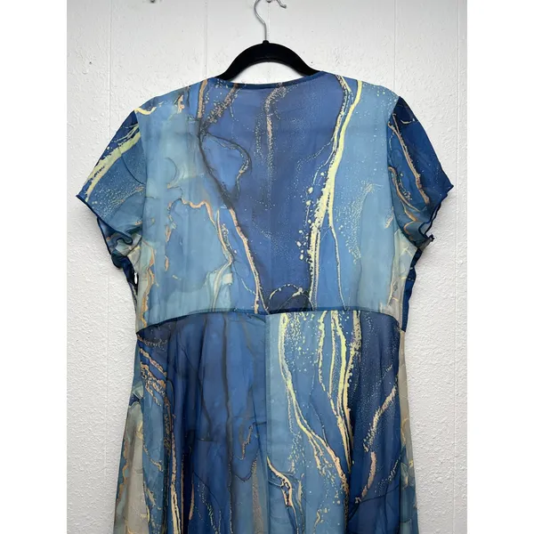 Women's Water Print Mesh Dress XL Wedding Guest Summer Party Cocktail Nautical - Image 10
