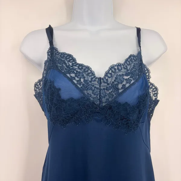 Vtg 60s Hollywood Vassarette Lace Trim Silky Slip Dress Sz Small Dark Coquette - Image 3
