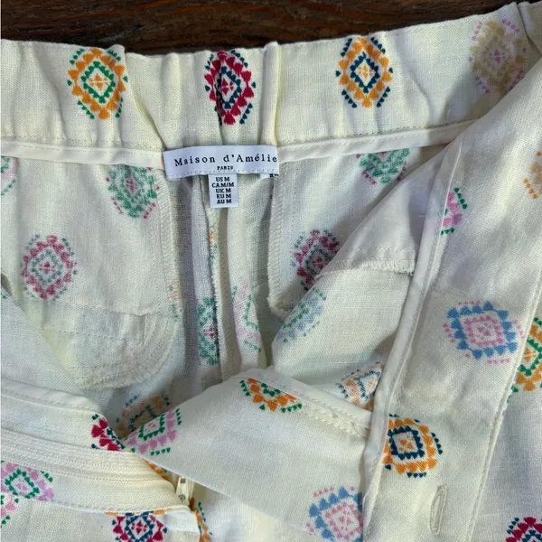 Maison d'Amélie Wide Leg Ankle Cropped Pants Floral Border Pockets Size M 💛🍄 - Image 9