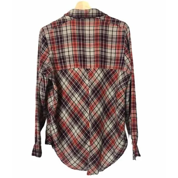 Free People Plaid Lace Gauzy Flannel Snap Button S‎ - Image 4