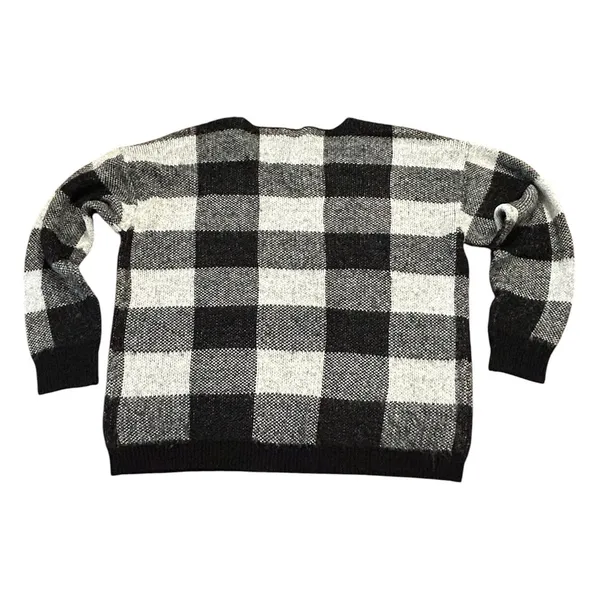 Maurices Buffalo Plaid Sweater Cozy Cabin Core Black White Knit V Neck M/L - Image 3
