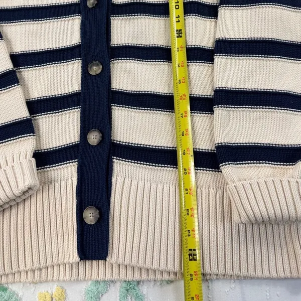 Madewell Striped Navy Cream V Neck S Button‎ Front Knit Cardigan Sweater Women - Image 4