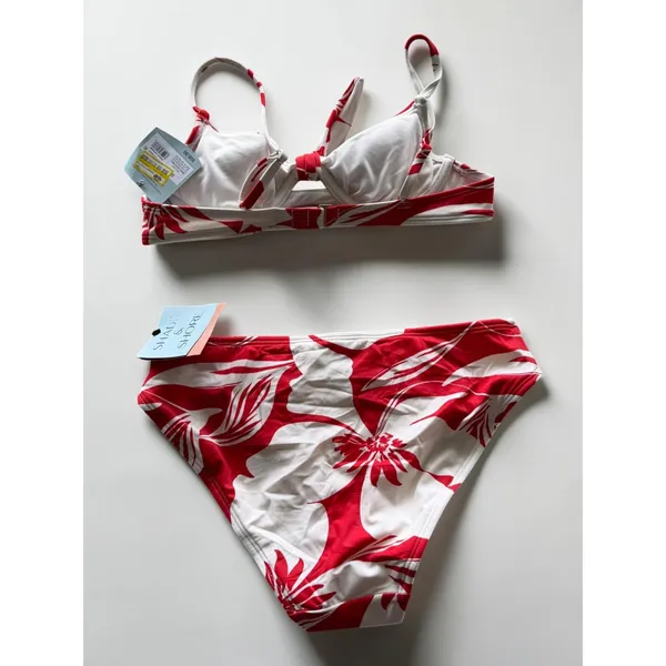 Shade & Shore Red White Floral‎ Underwire Bikini Set 32B Small NWT - Image 2