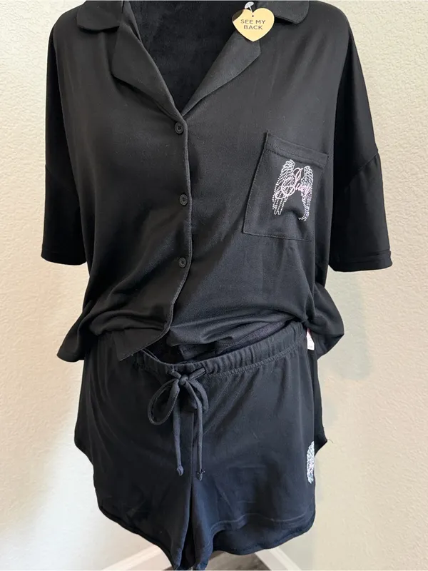 Juicy Couture Black 'Juicy Angel' Short Pajama Set with Pink Embroidery - Image 6