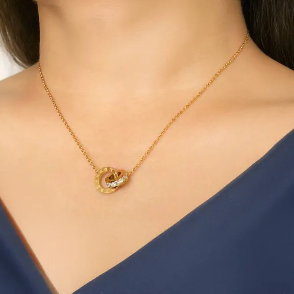18K gold plated eternity interlocking Roman numeral necklace - Image 6