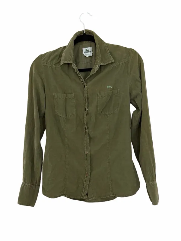 LACOSTE Corduroy Military Green Button Down Shirt Sz 34 - Image 2
