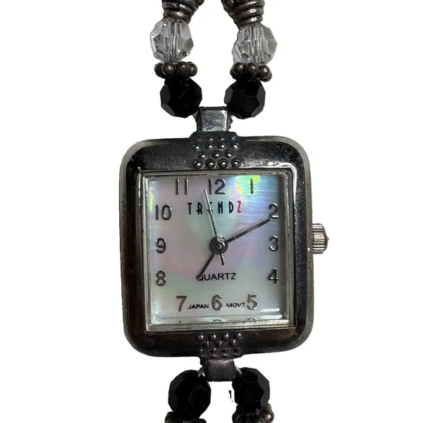 Trendz Pearlescent Face Crystal Beaded Clear Black Watch Womens 8" Toggle - Image 3