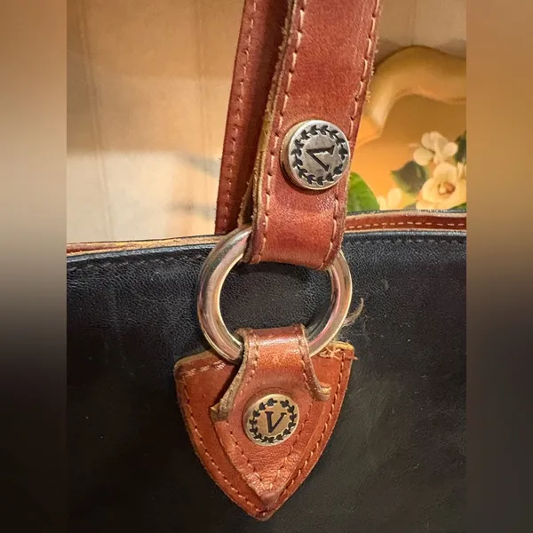 Valentina Black and Brown Shoulder Bag with Leather Handles - Image 2