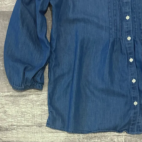 LOFT Chambray Button Front Top Womens M Blue 3/4 Sleeve Cotton Blouse - Image 3