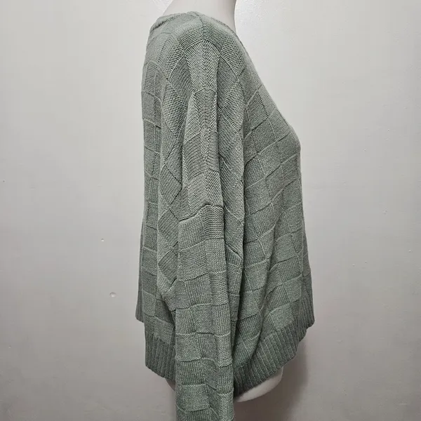 Double Zero Sage Basketweave Cropped Oversized Crewneck Sweater Size Large - Image 4