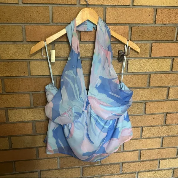 French Connection Dalla Verona Smocked Halter Top Pastel Women’s Size 10 NWOT - Image 3