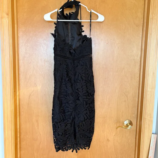 Bardot Black Lace Halter Neck Midi Dress Cutout‎ Back Elegant Formal - Image 2