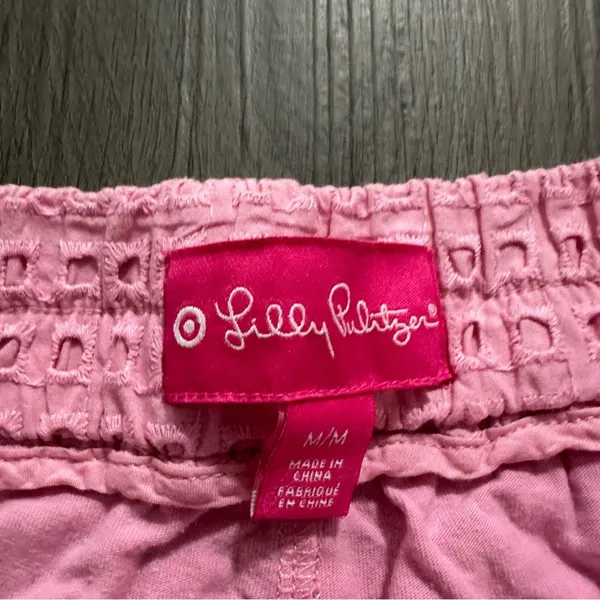 Lilly‎ Pulitzer for Target Pink Eyelet Pom Pom Hem Mid Rise Pull-On Shorts Sz M - Image 4