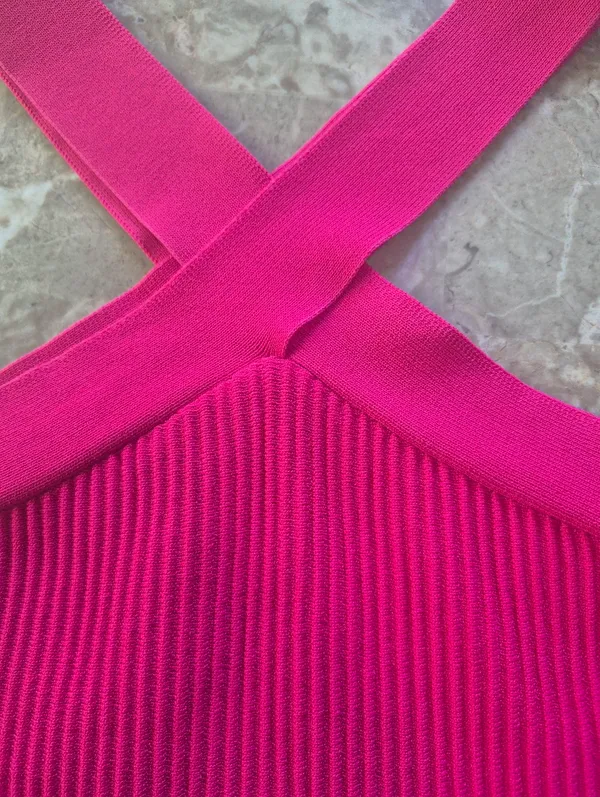 Dreamers By Debut Ribbed Crossback Crop going out summer pink Top Size Large - Image 2
