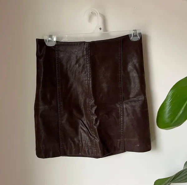 Free People Brown Vegan Leather Skirt - Image 2