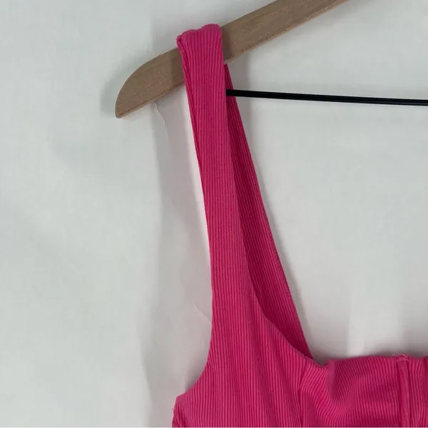 Lulu's Vibrant Pink Stretch Ribbed Sleeveless Wired Bra‎ Thong Bodysuit NWT XL - Image 3
