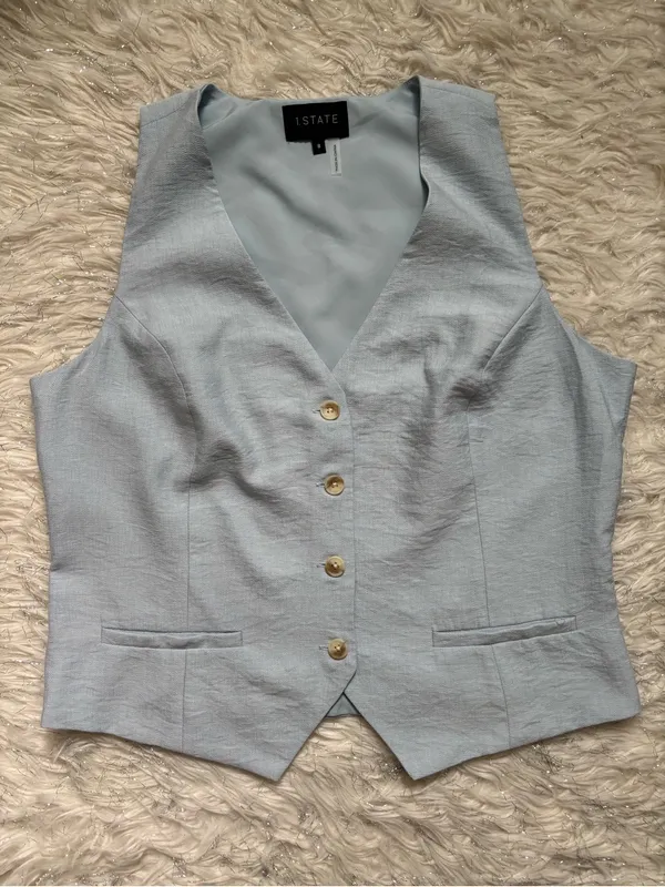 STATE Light Blue Women’s Sleeveless Button Front Vest Size 8 - Image 2
