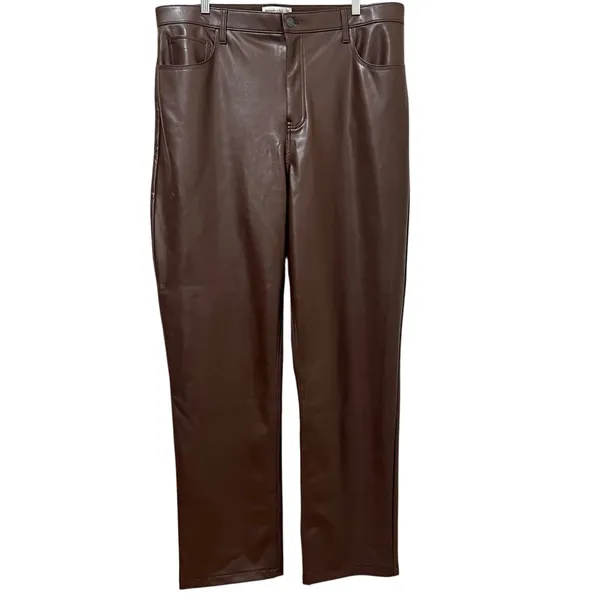 NEW Abercrombie 90s Straight Ultra High Rise Brown Leather Pants 34/18 Long - Image 2
