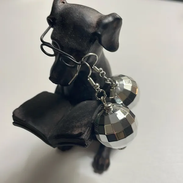 Disco Ball Dangle Earrings Silver - Image 3