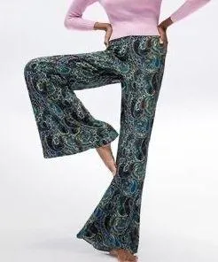 Bootcut Flare Pants Green Paisley - Image 2