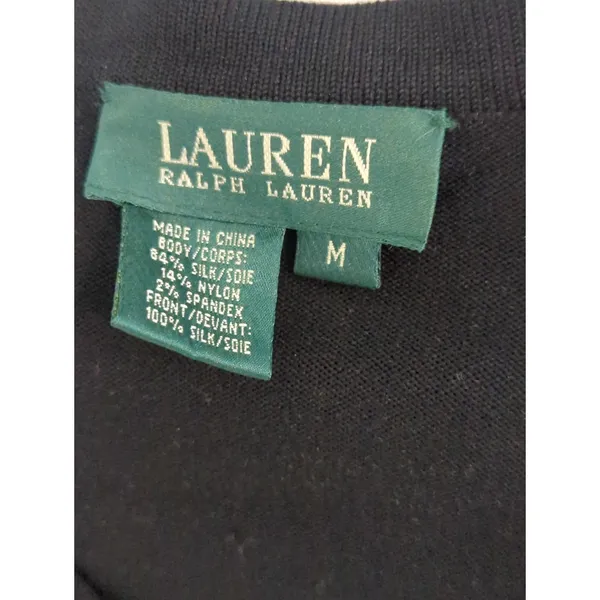 Ralph‎ Lauren Black/White Silk Blend Polka Pearl Button Cardigan Sweater Women M - Image 5