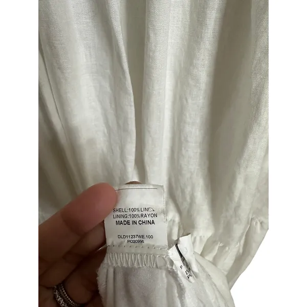 Dissh White 100% Linen Puff Sleeve Smocked Midi Dress Cottagecore Coastal US 6 - Image 14