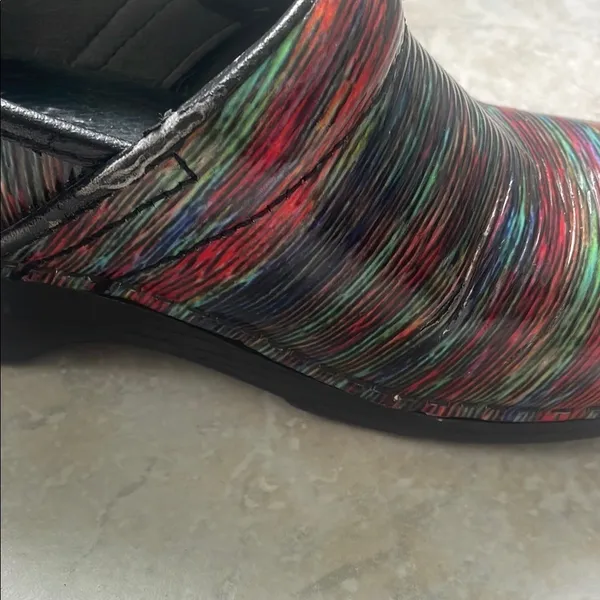 Dansko Professional Patent Clogs Women's Multi Color Striped Slip On Shoes Sz 39 - Image 3