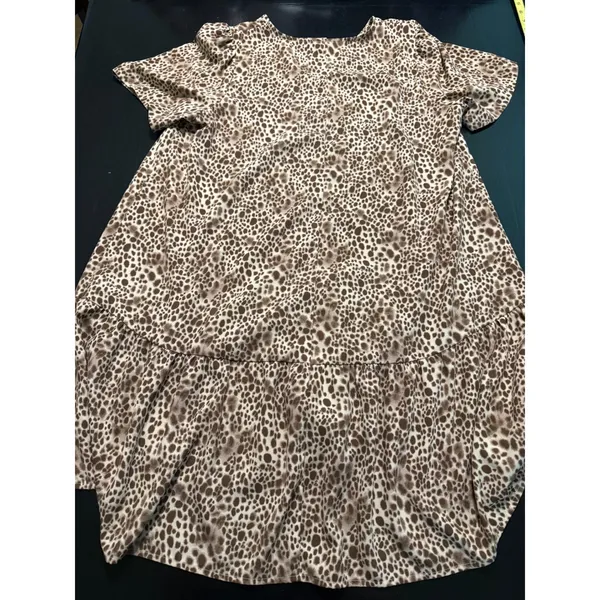 A New Day Leopard Print V-Neck‎ Tiered Babydoll Mini Dress Brown XL - Image 5