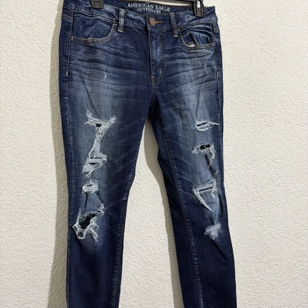 American Eagle Outfitters Skinny Jeans Blue Denim Women's Distressed US 8 - Image 3