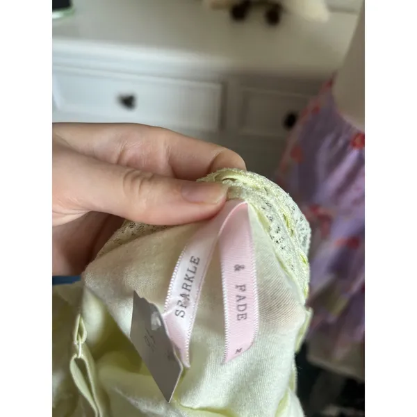 Lace Trim Cami Top Sparkle & Fade Pastel Yellow Babydoll Cottagecore Tank Medium - Image 3