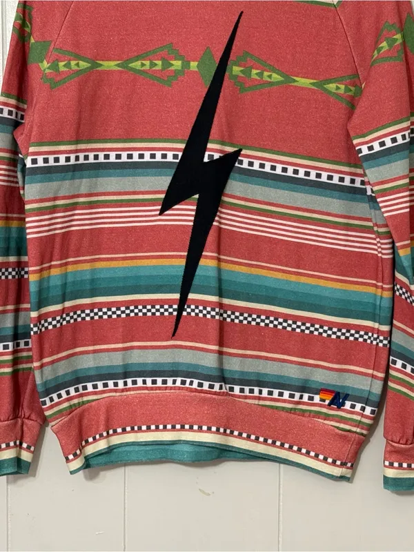 Aviator Nation Tulum Bolt Stitch Serape Sweatshirt Medium Pink Western Pullover - Image 4