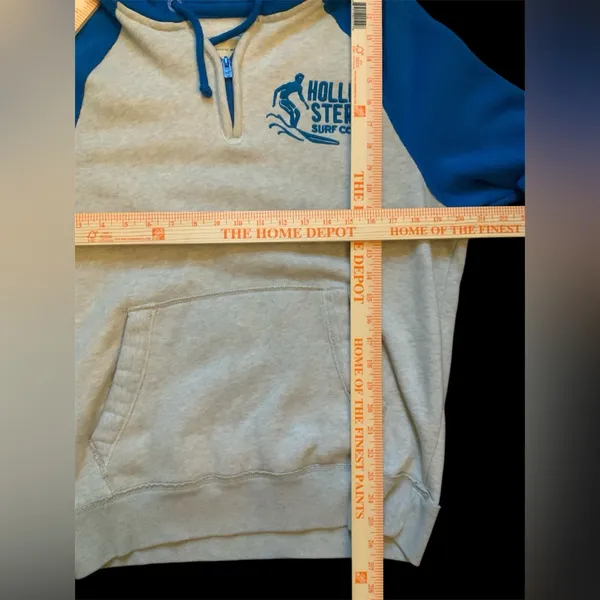Hollister Blue and Cream Hoodie Size XL - Image 5