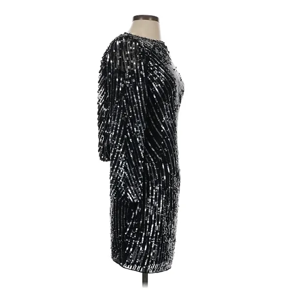 Mac Duggal Sequin Cocktail Dress Womens 0 Black Silver Glam Holiday NYE New Year - Image 3