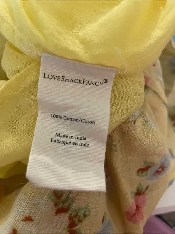 LoveShackFancy Phyllis Yellow Floral Ruffle Tiered Mini Dress Size XS - Image 6