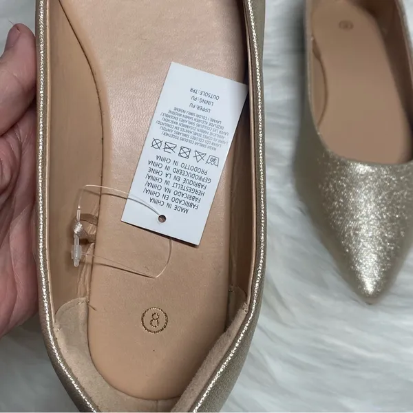 Gold Textured Pointed Toe Flats Women’s Size 8 - Image 8