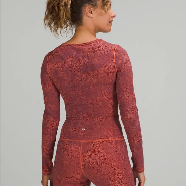 Lululemon Wunder Train Cropped Long Sleeve Shirt Orange Larkspur Size 4 - Image 2