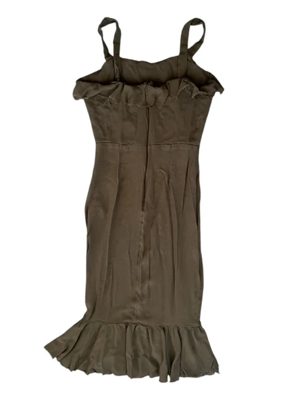 Reformation Women’s Frida Ruffle Hem Column Cocktail Midi Dress Army Green Sz 6 - Image 6