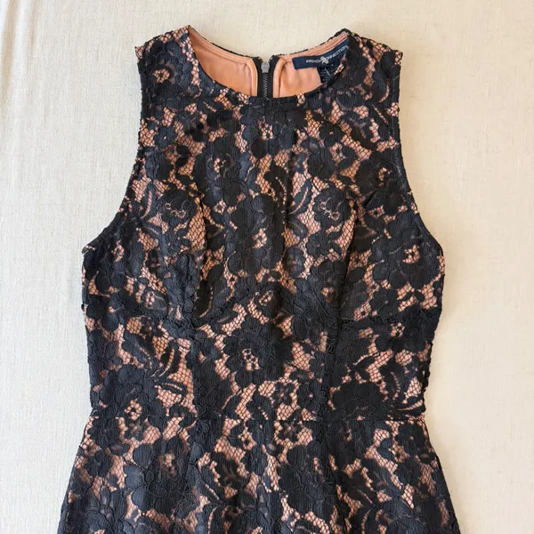 French Connection Floral Lace Sleeveless Mini Cocktail Dress Womens 4 Black Nude - Image 12