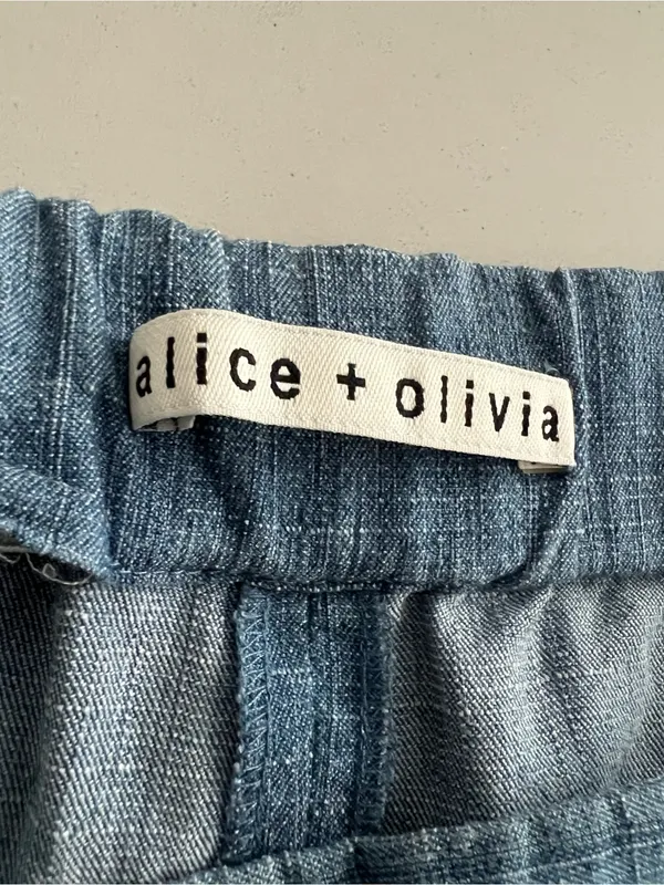 Alice + Olivia Shorts 28 Blue Linen Blend Colorblock Two Tone High Rise - Image 3