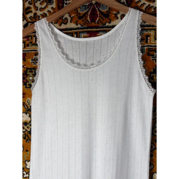 Vintage White Pointelle Cotton Lace Camisole sz Medium - Image 2