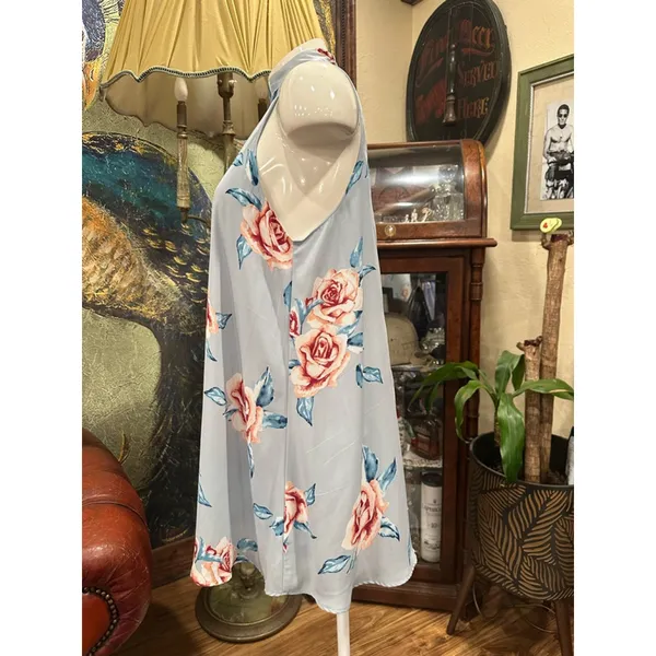 Show Me Your Mumu Dress Small Floral Halter Backless Mini Light Blue Peach Rose - Image 11