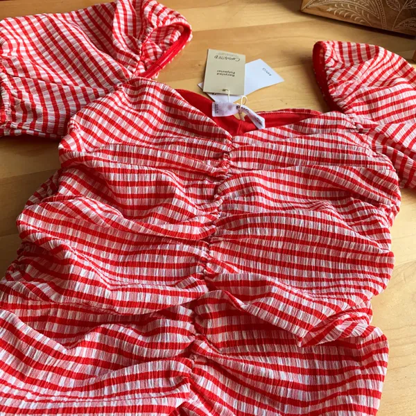 Red Gingham Ruched Sweetheart Top - Image 2