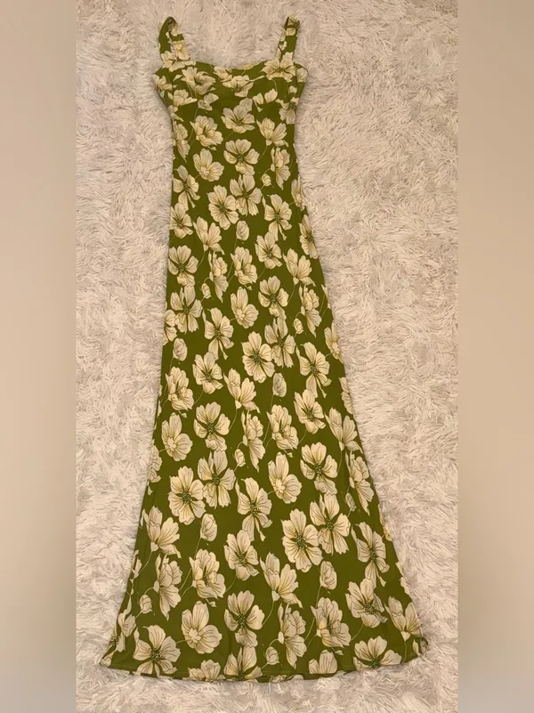 NEW REFORMATION Yale green floral lovebird sleeveless maxi dress sz 4 - Image 3