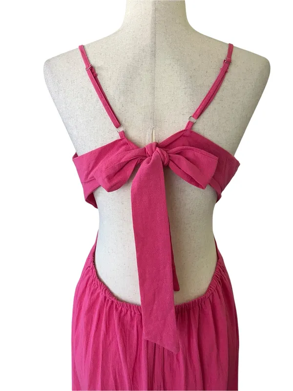 beachsissi V Neck Solid Color Tie Back Dress - Image 9