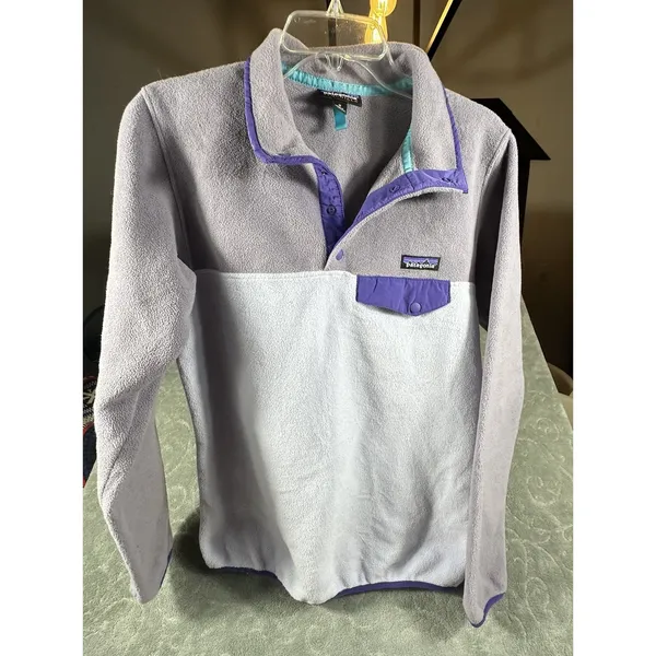 Patagonia Synchilla Sweater Pullover Womens M Purple Fleece Snap Mock Neck - Image 3