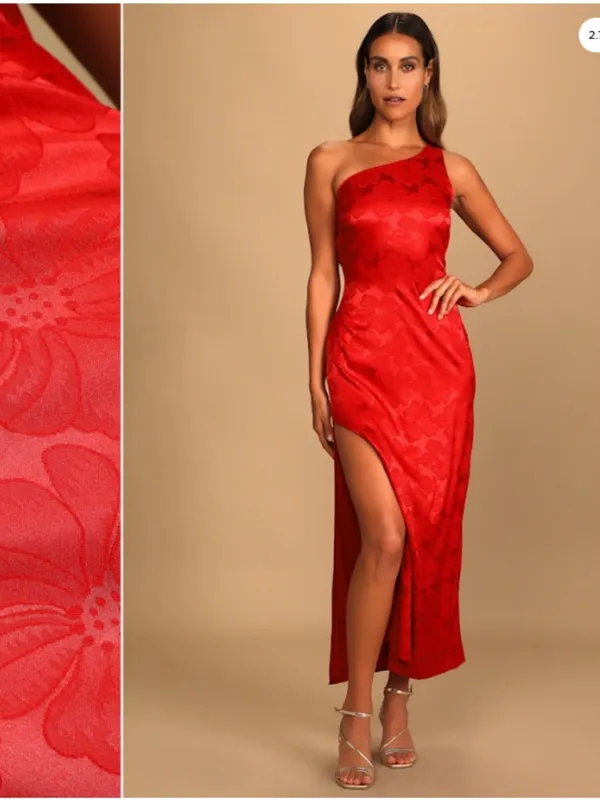LULUS Sexy Chic Floral Prom Wedding Bridesmaid One Shoulder Satin Maxi - Image 2