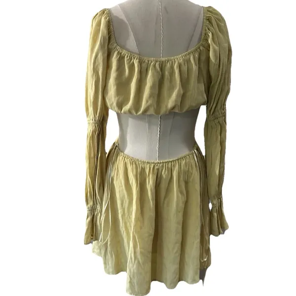 Kittenish Jessie James Decker Yellow Cutout Mini Dress XS Long Sleeve Party - Image 4