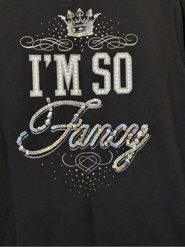 Juicy Couture Y2K McBling Black Sweatshirt Embellished Rhinestone Sequins Small - Image 2